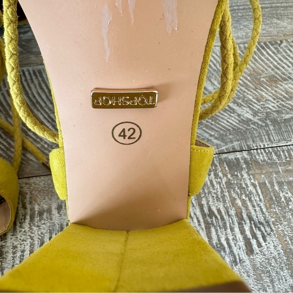 TopShop-Yellow Chunky Heeled Lace Up Spring/Summer Sandals (Size-11.5) - Picture 7 of 8